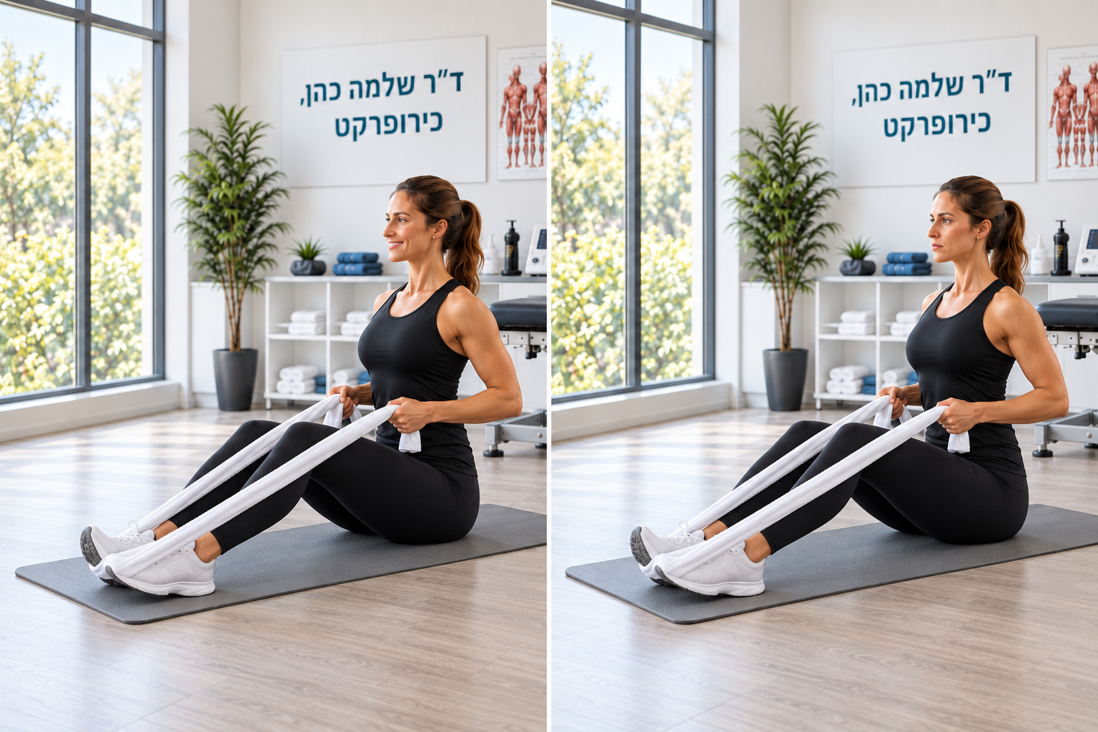 משיכת מגבת בישיבה — החזקה סטטית — התחלה וביצוע