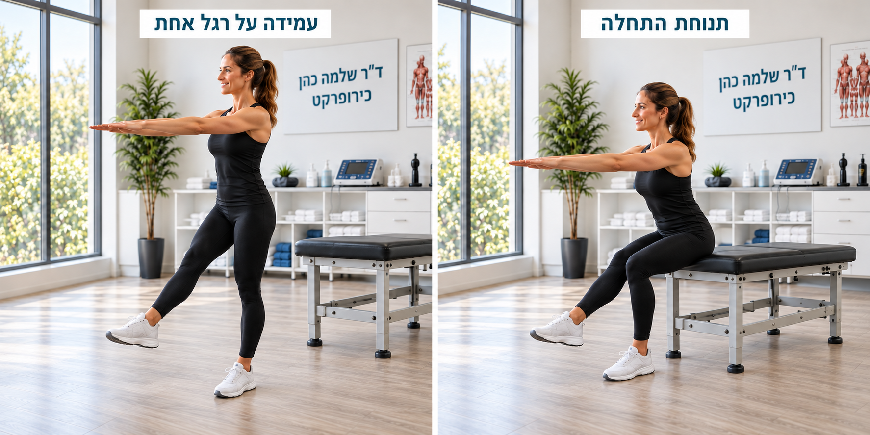 קימה ממושב מוגבה על רגל אחת, כשהרגל השנייה מורמת מעט לפנים