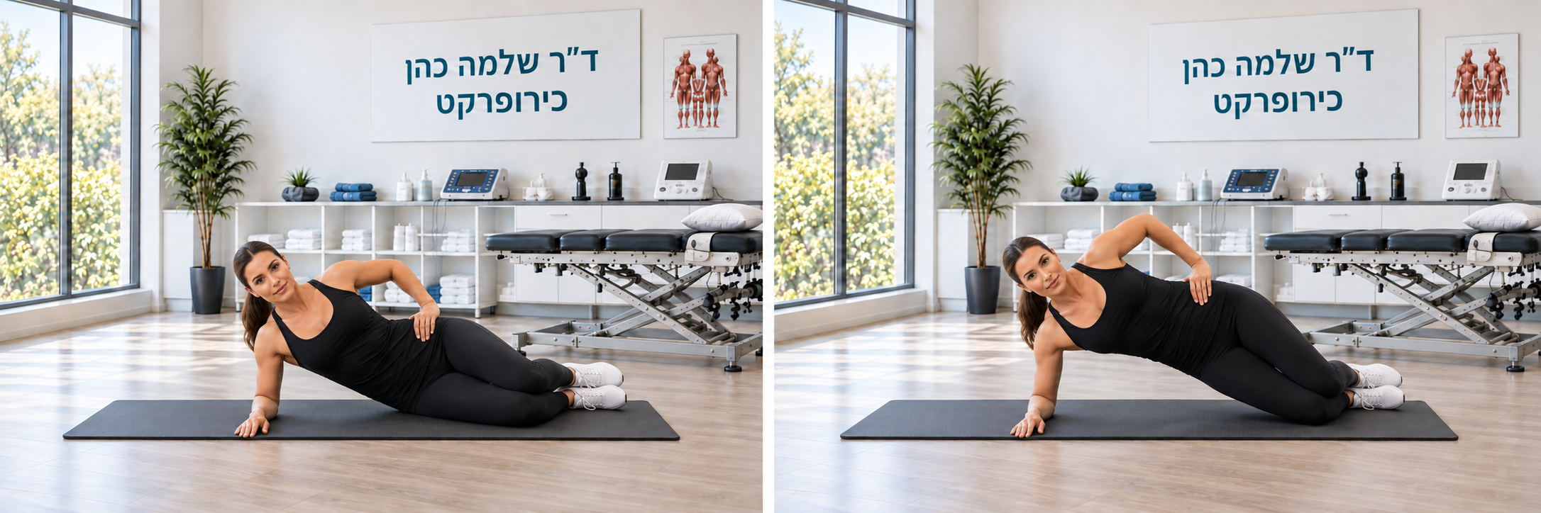 פלאנק צד על ברכיים כפופות — תנוחת מוצא והרמת האגן