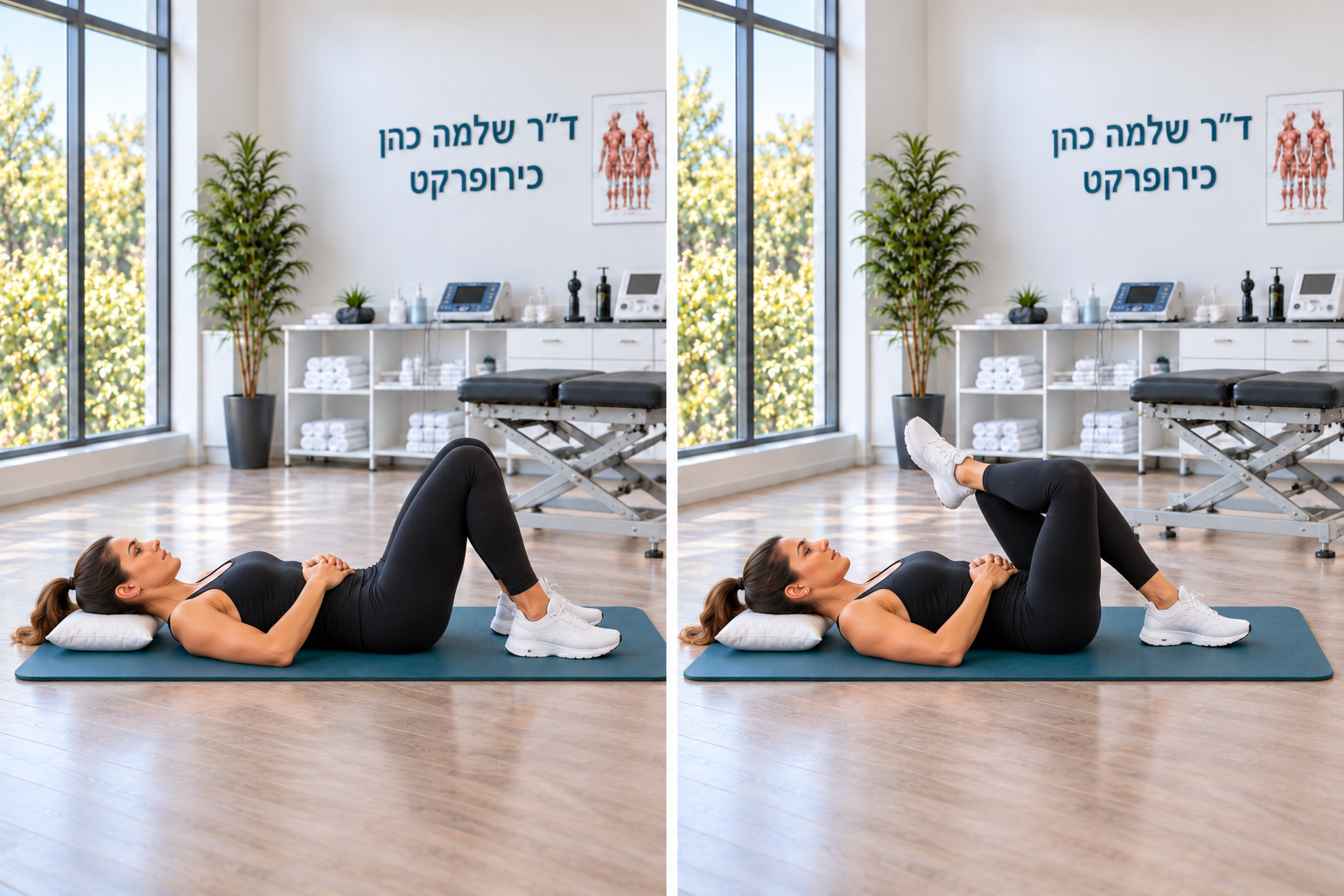 מנח ״ארבע״ בשכיבה — פתיחה עדינה של הירך — תנוחת התחלה ותנוחת סיום