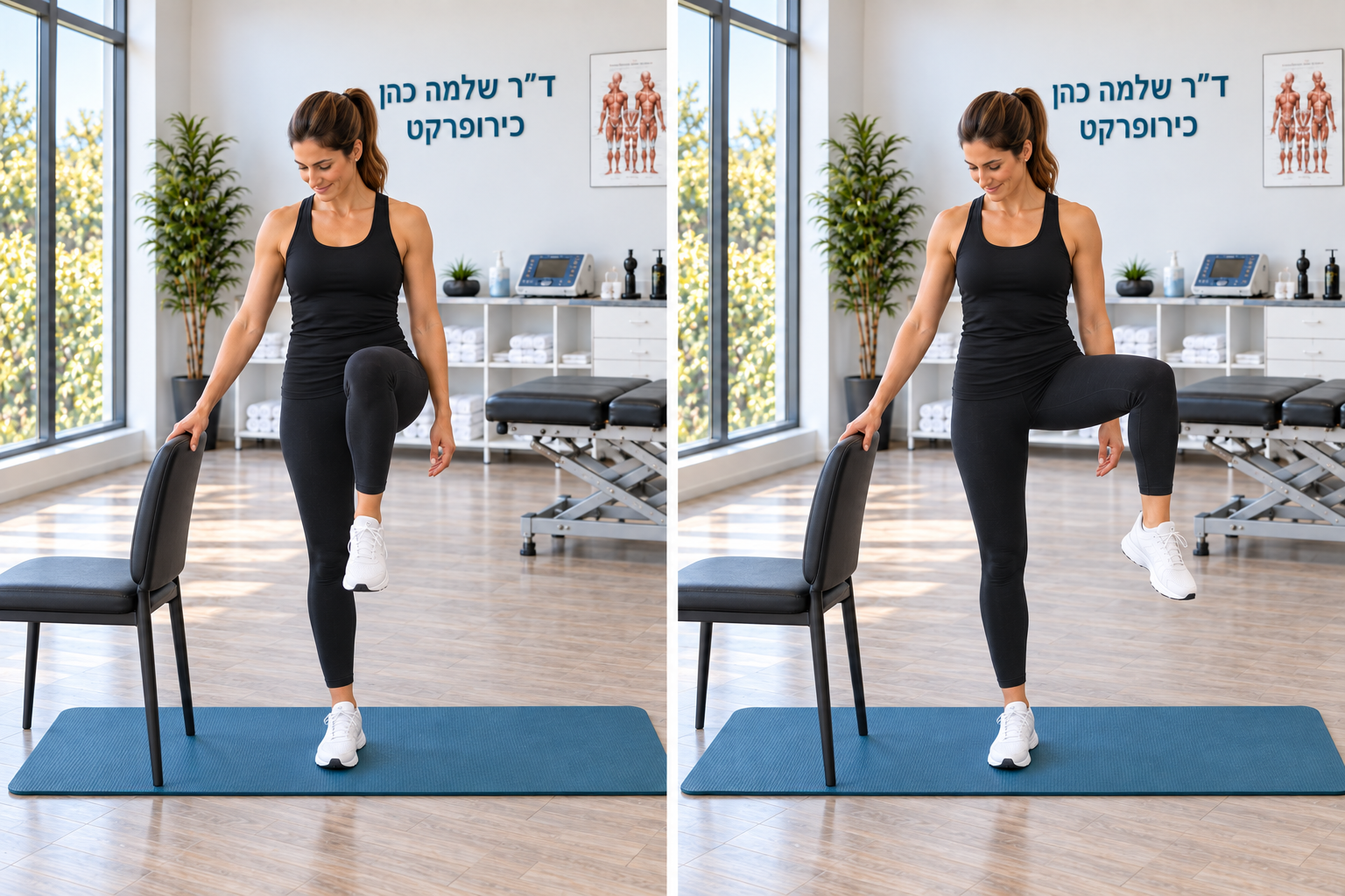 פתיחת הירך בעמידה עם תמיכה — התחלה וסיום