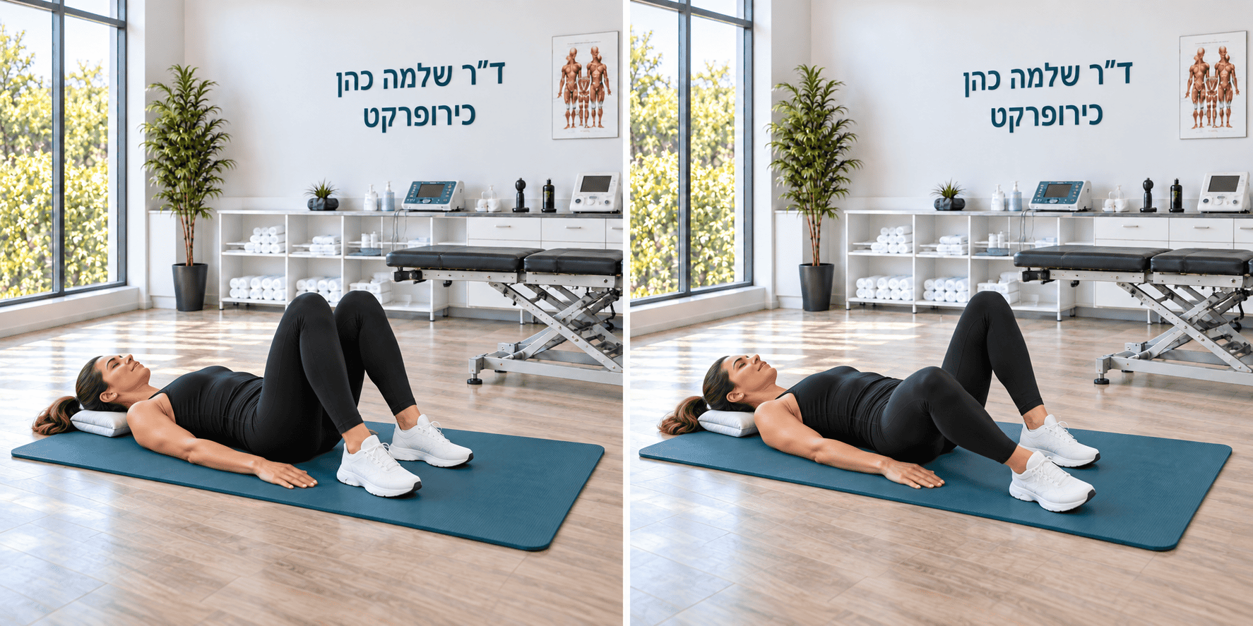 פתיחת ברך אחת הצידה בשכיבה — תנוחת התחלה ותנוחת סיום