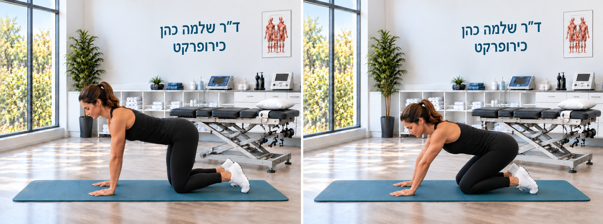 הנעת האגן לאחור בעמידת שש — תנוחת התחלה ותנוחת סיום