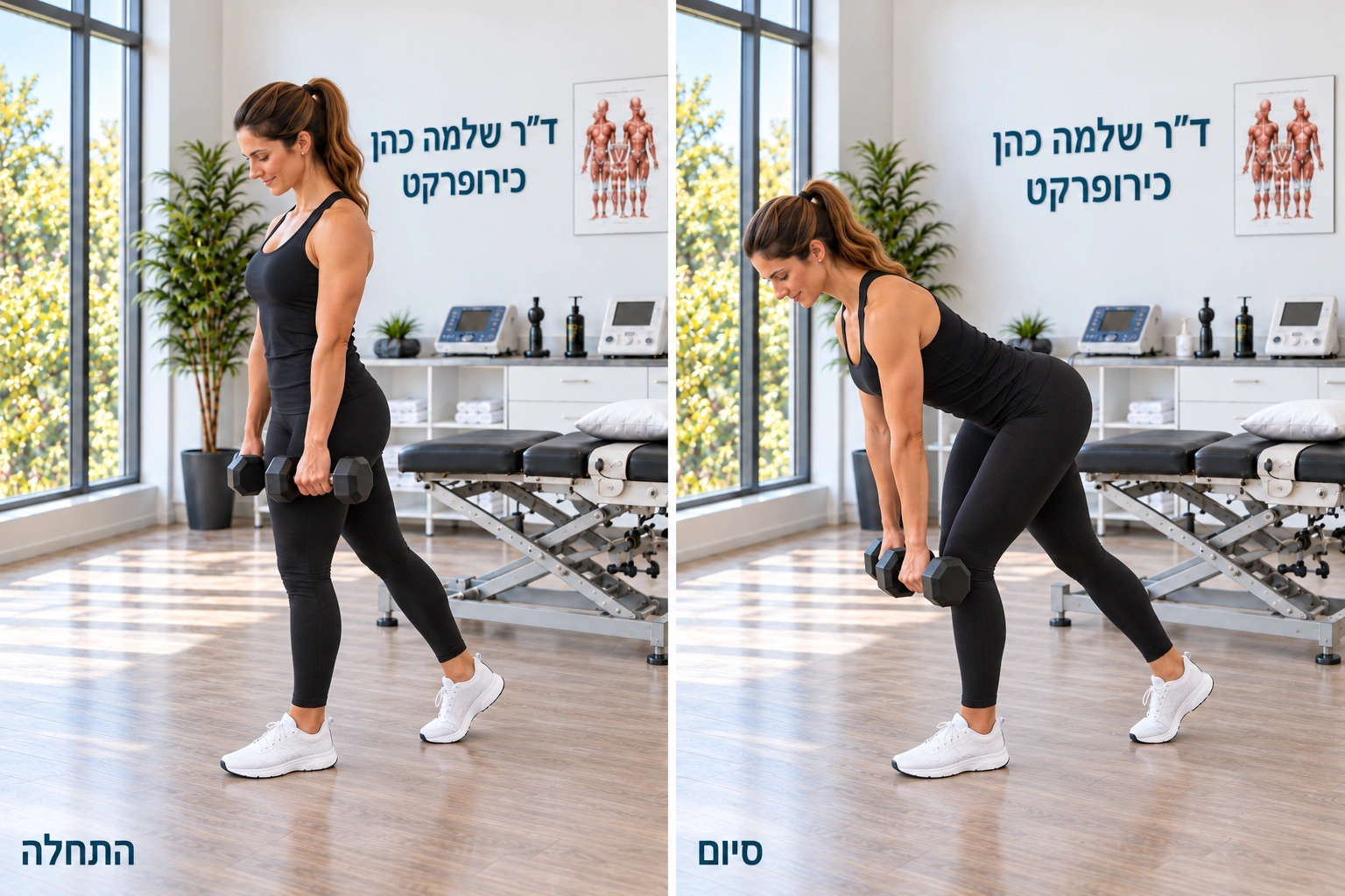 דדליפט בעמידת פסיעה — תנוחת התחלה ותנוחת סיום