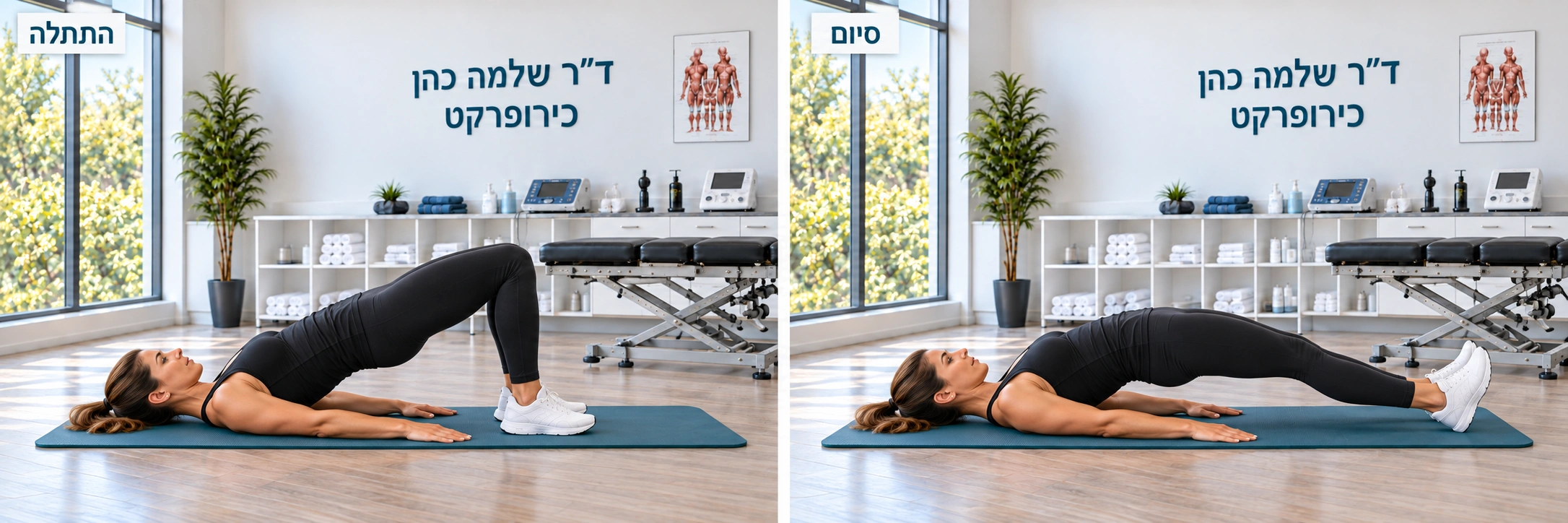גשר עם צעדי עקבים קדימה ואחורה — תנוחת התחלה ותנוחת סיום