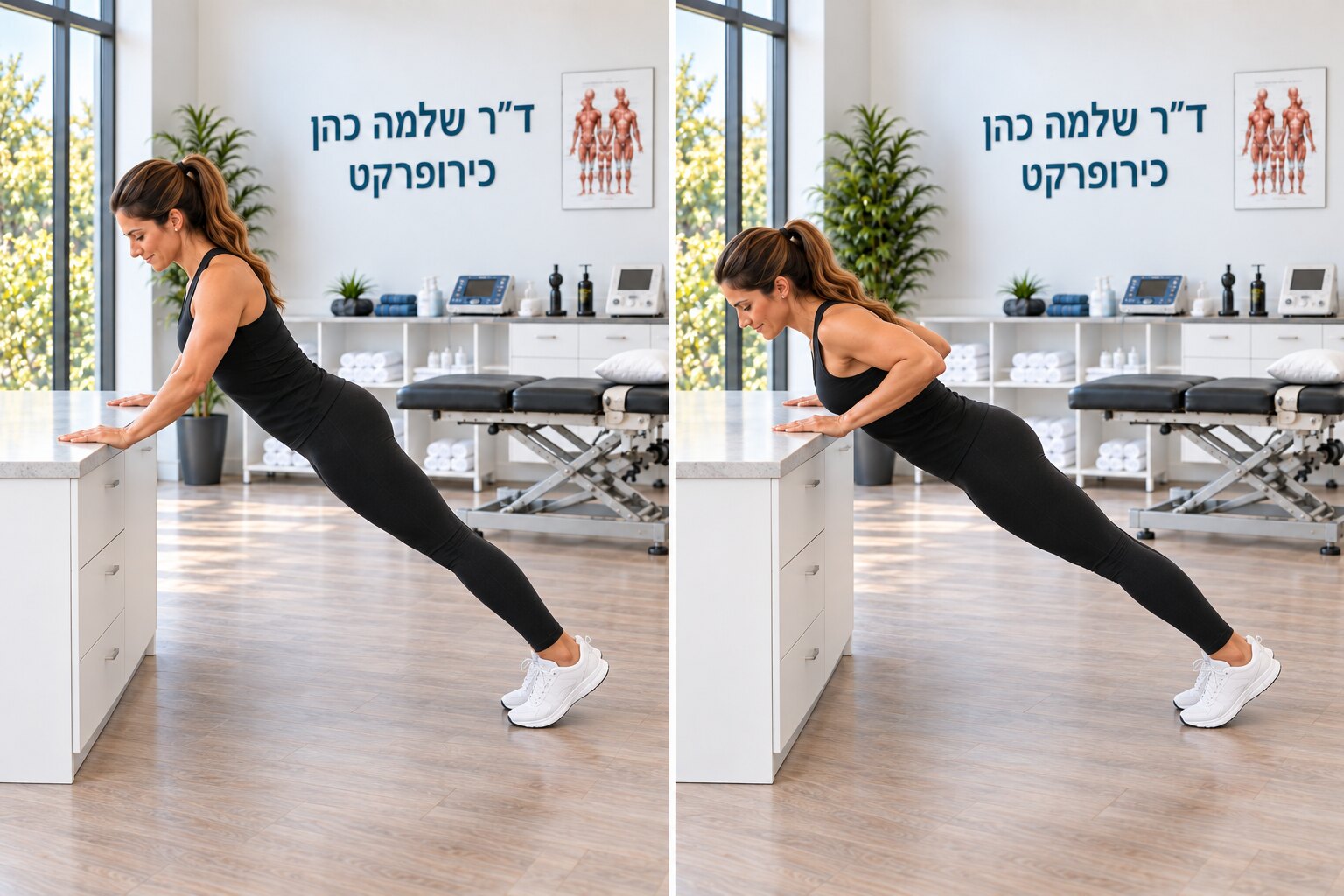 שכיבת סמיכה על משטח גבוה — הדגמת תנוחת מוצא וסיום