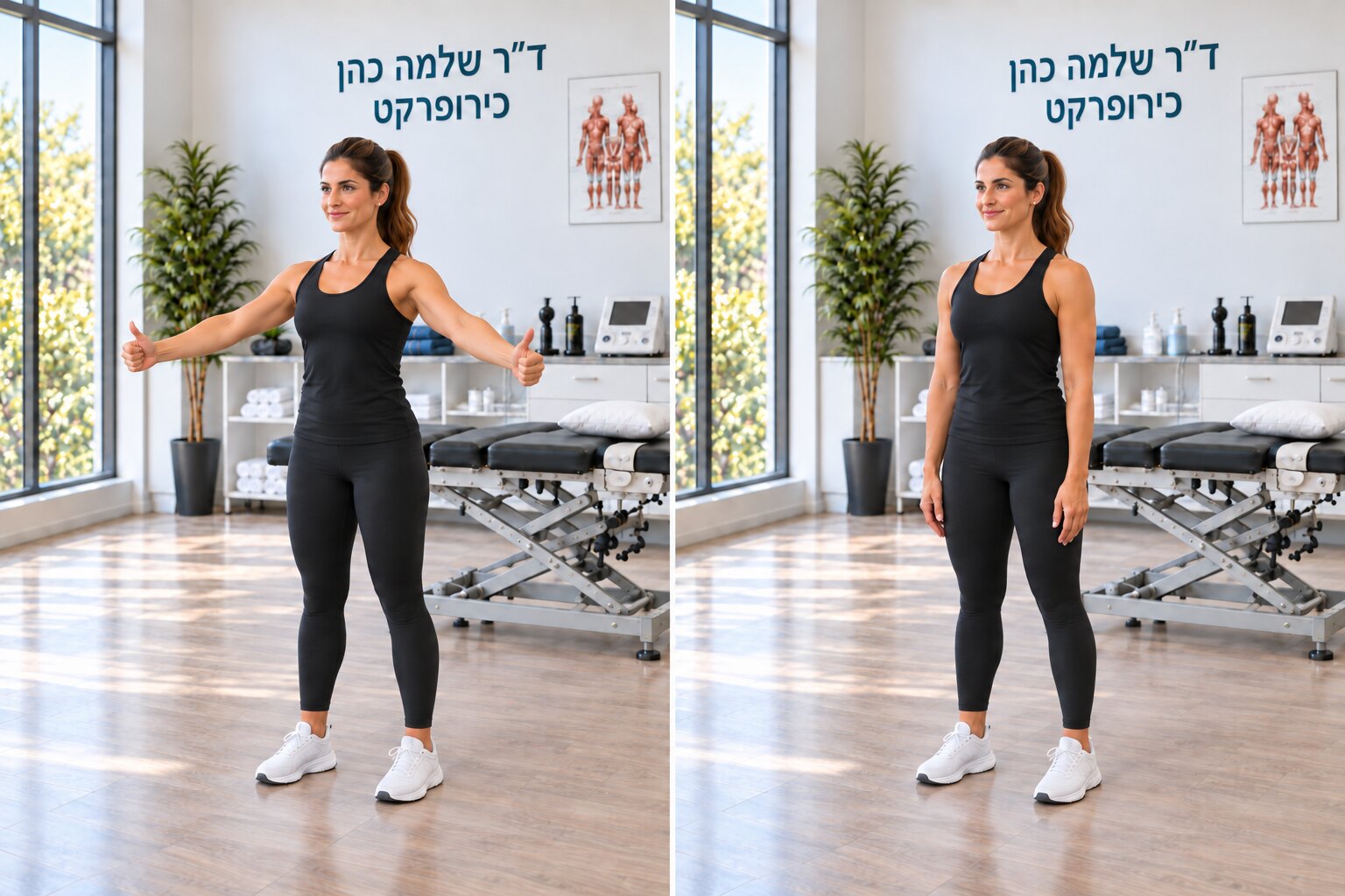 הרמת ידיים באלכסון קדימה — הדגמת תנוחת מוצא וסיום