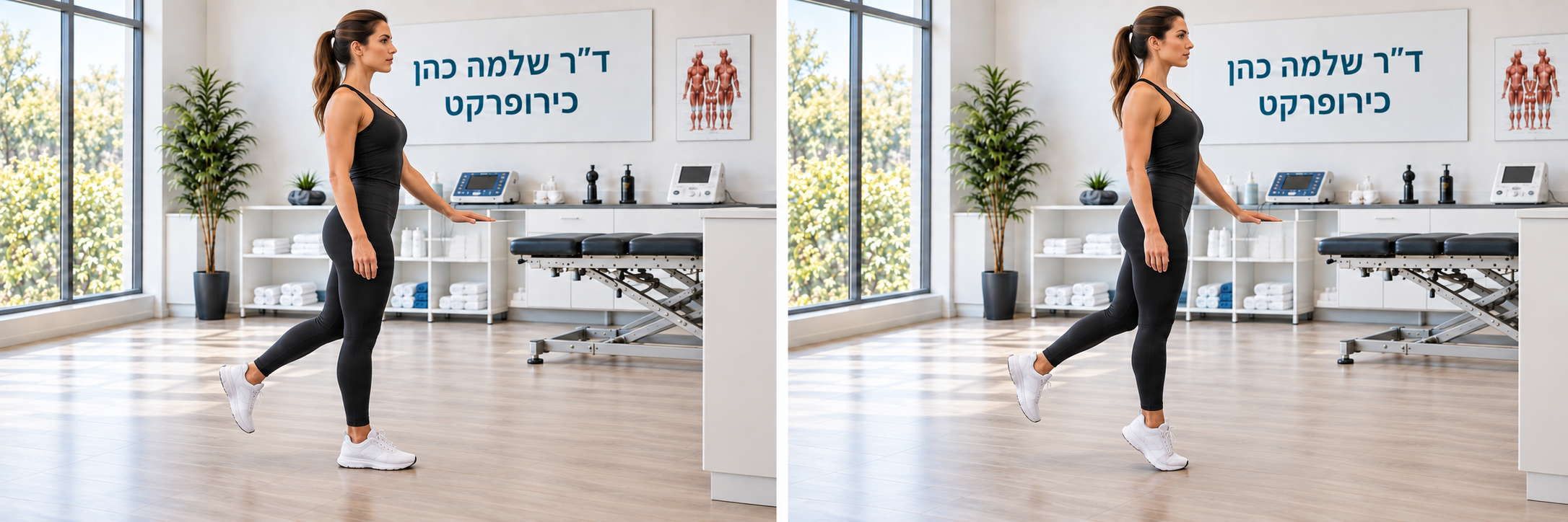 עלייה על קצות האצבעות ברגל אחת עם תמיכה — עקב למטה ועקב מורם