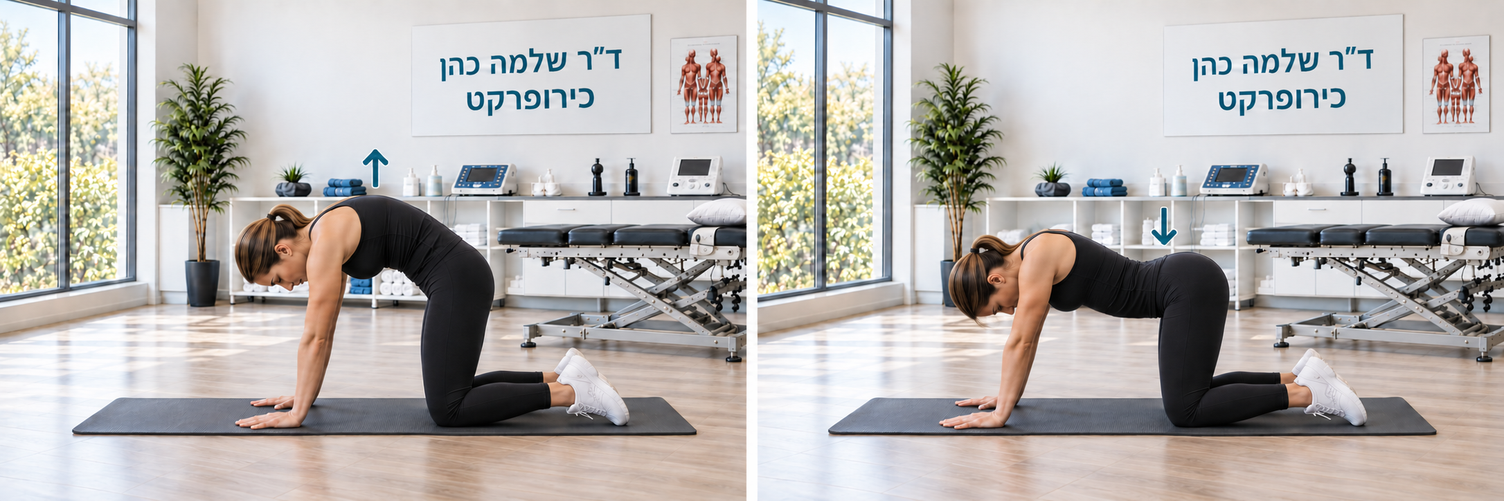 הדגמת עיגול הגב והקשתה עדינה בעמידת שש