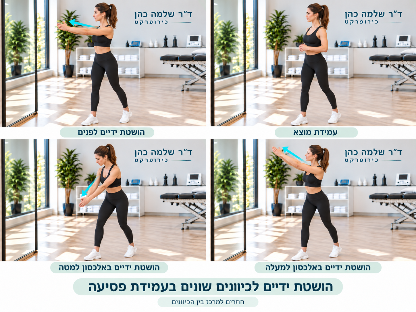 עמידת פסיעה והושטת שתי הידיים לפנים, באלכסון למעלה ובאלכסון למטה
