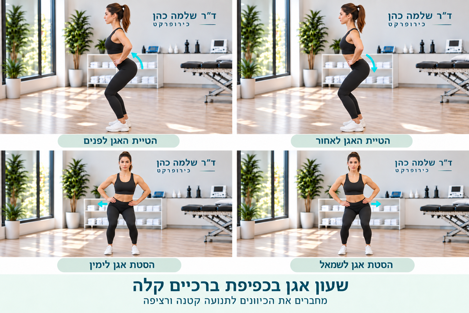 הטיות אגן לפנים ולאחור והסטות לצדדים בכפיפת ברכיים קלה