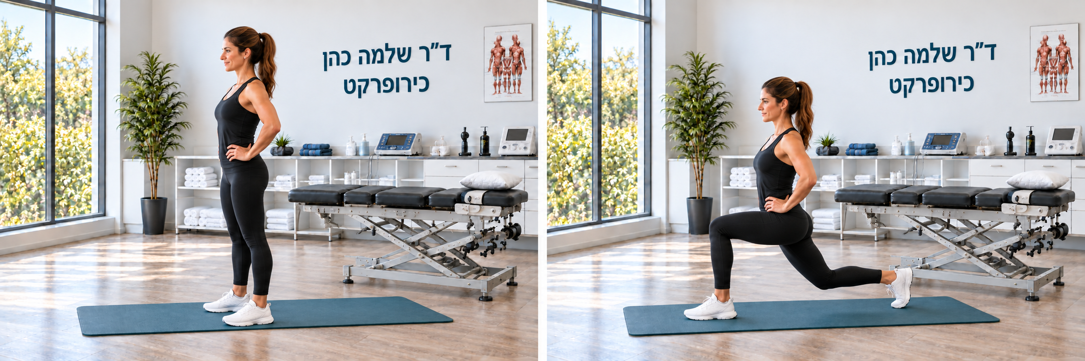 מכרע לאחור: עמידת מוצא וצעד לאחור עם כיפוף מבוקר של שתי הברכיים